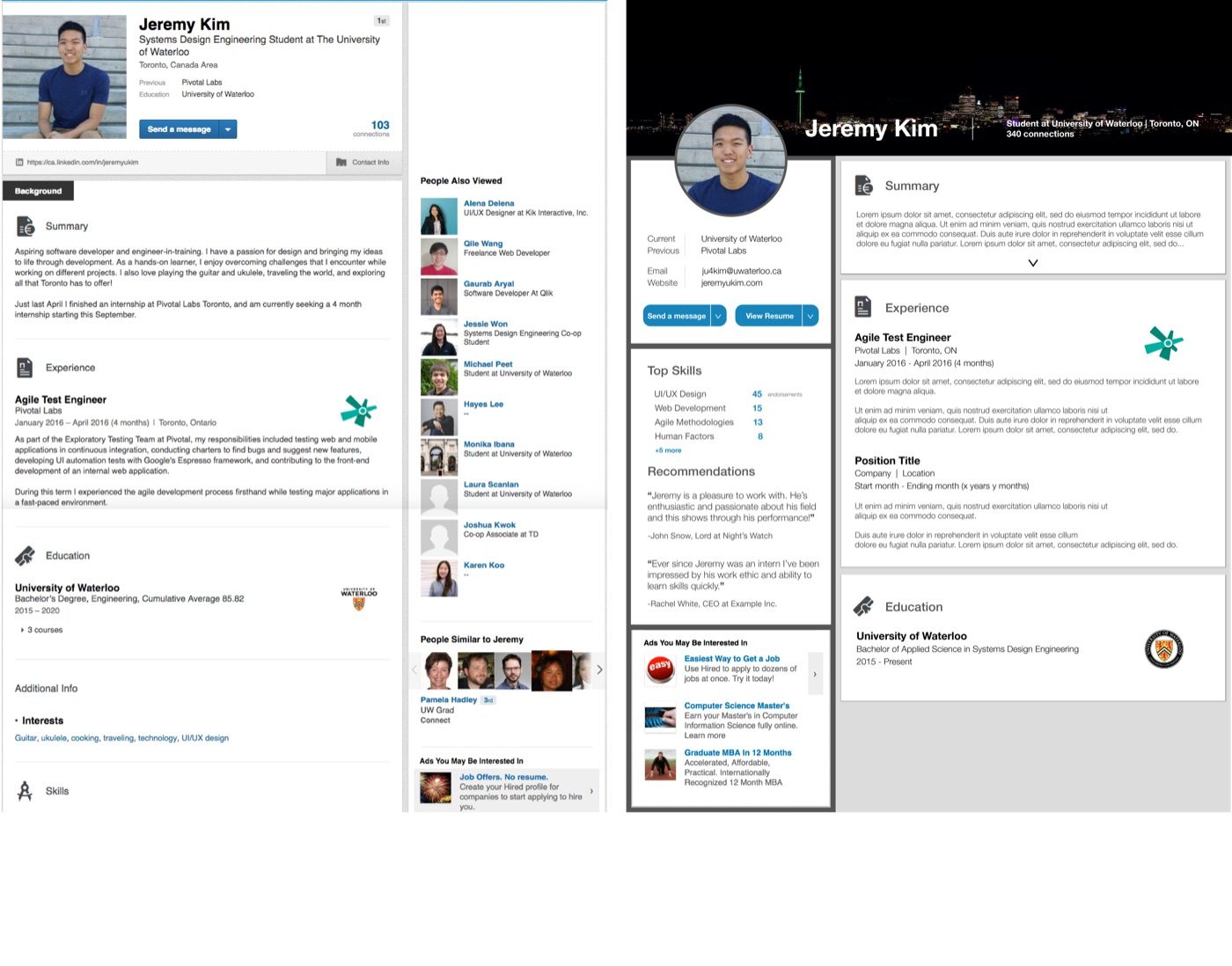 LinkedIn redesign side-by-side comparison