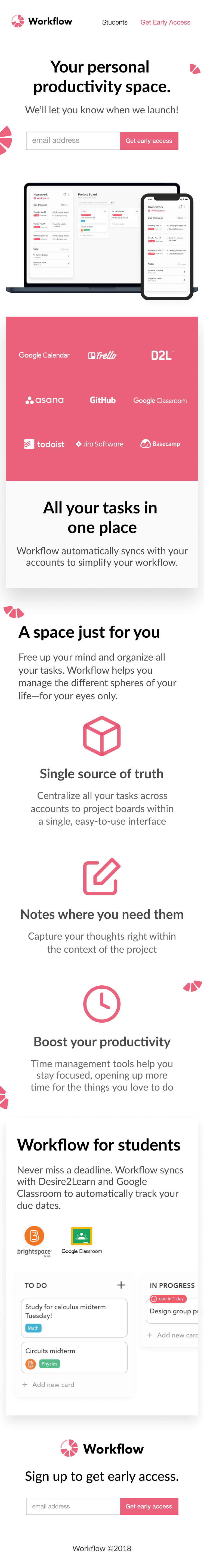 Workflow mobile landing page
