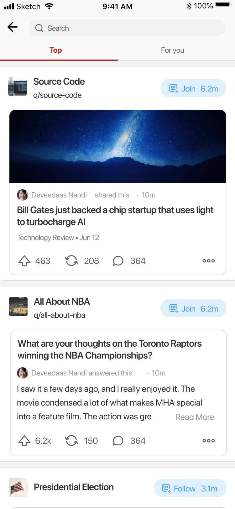 First mockup of new trending page